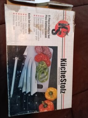 KücheStolz 6-Piece Culinary Knife Set with White Cutting Board - Black Handles